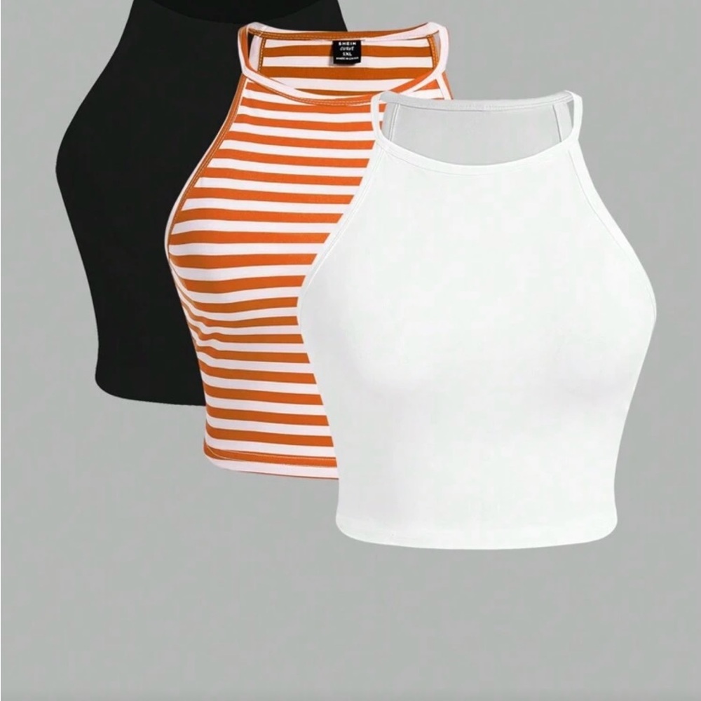 SHEIN Women's Crop Tops - Orange Stripes, Black, White